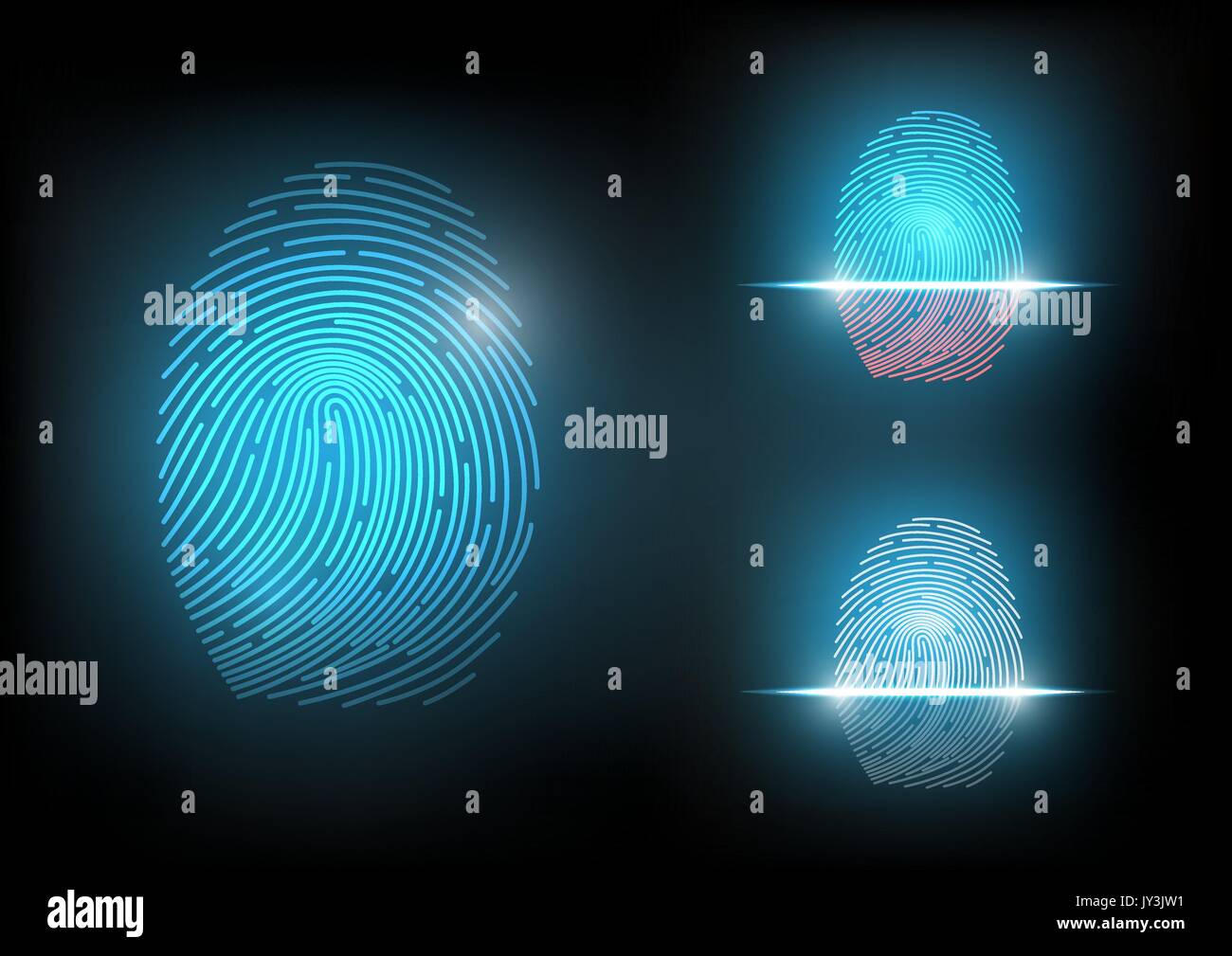 La tecnologia avveniristica isolato di impronte digitali e di impronte digitali di scansione, sicurezza il concetto di sistema, illustrazione vettoriale Illustrazione Vettoriale