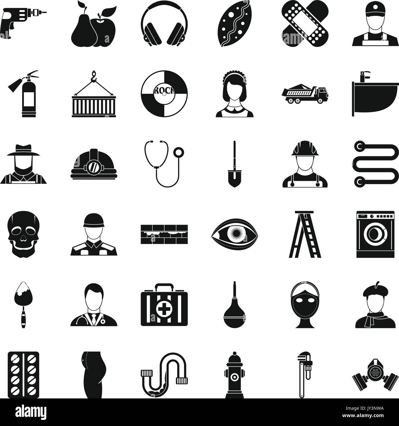 Buon lavoro set di icone, stile semplice Illustrazione Vettoriale