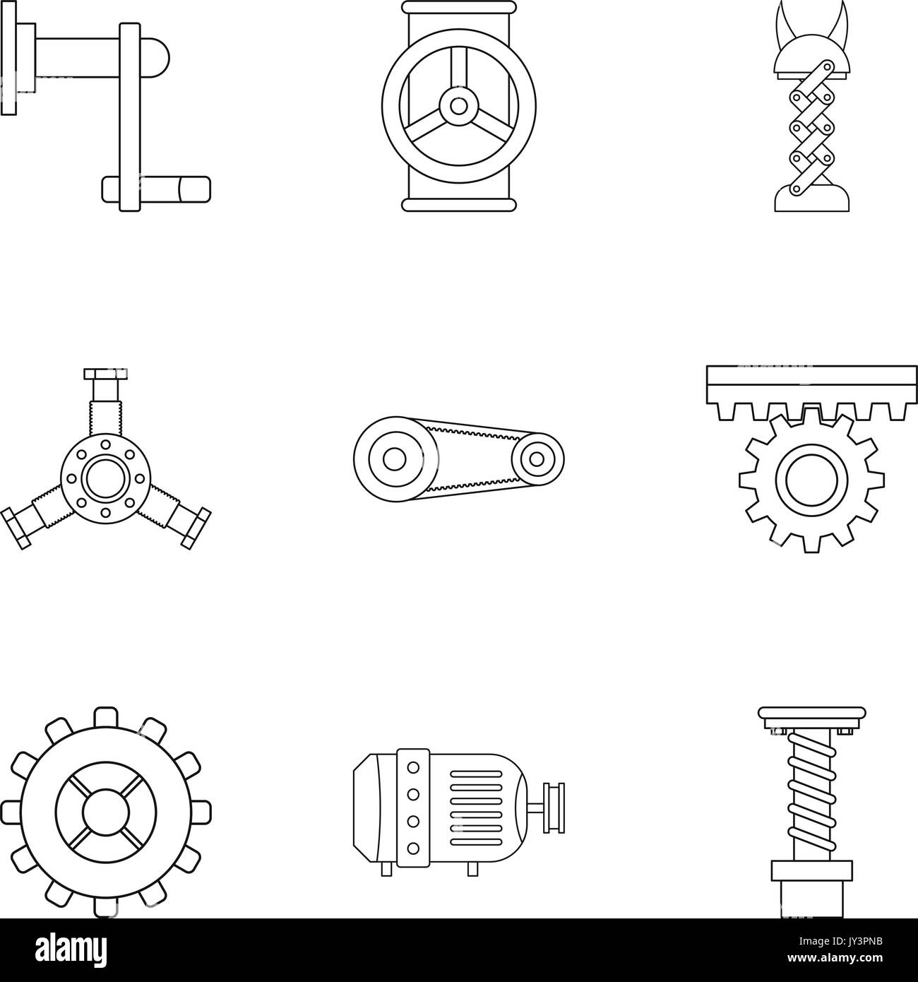 La marcia meccanica il set di icone di stile di contorno Illustrazione Vettoriale