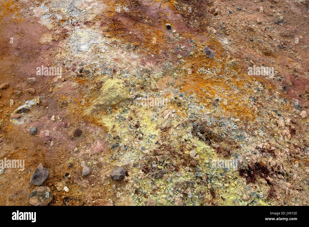 Depositi di zolfo in Leirhnjúkur Foto Stock