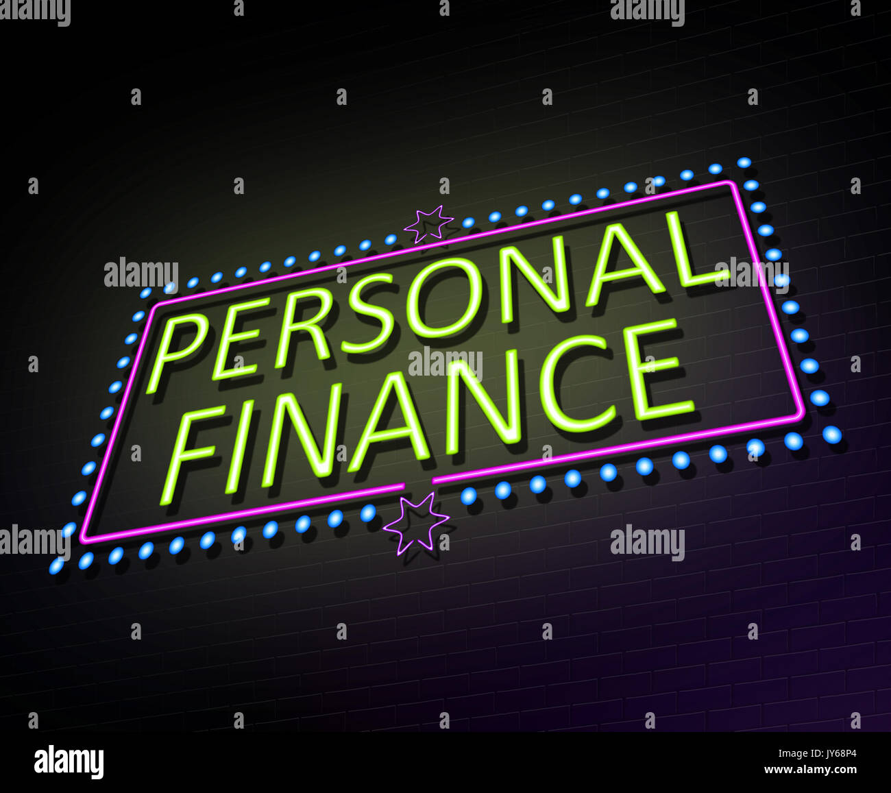 3d illustrazione raffigurante un luminoso segno al neon con un personal finance concetto. Foto Stock