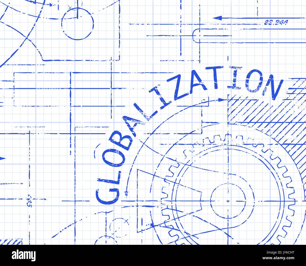 La globalizzazione parola su un foglio di carta millimetrata illustrazione dello sfondo Illustrazione Vettoriale