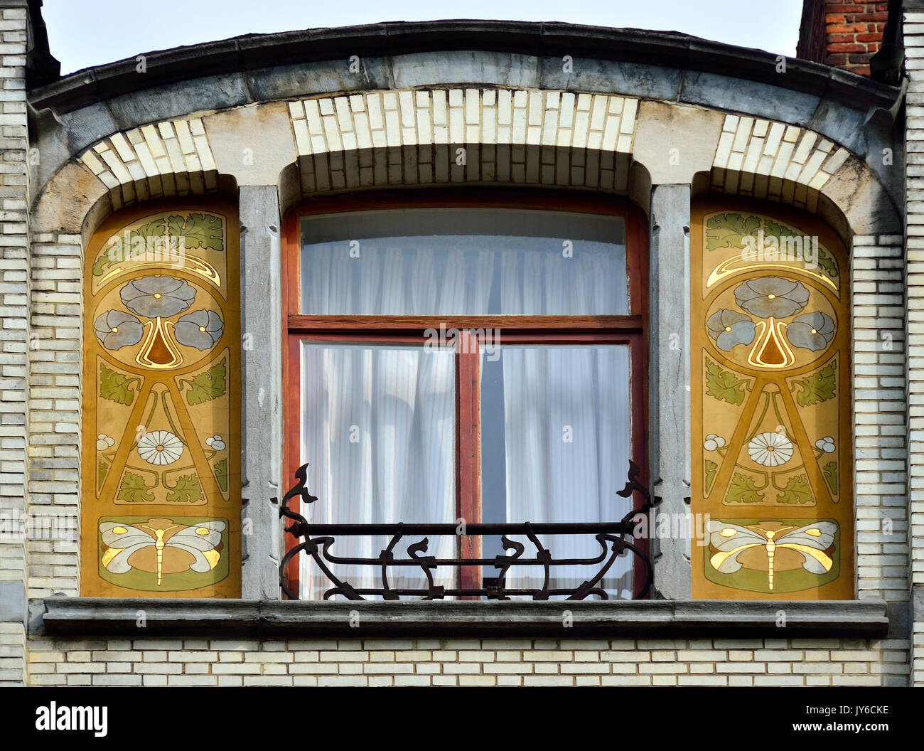Bruxelles, Belgio. Facciata in art nouveau, a 7 Rue Vanderschrick Foto Stock
