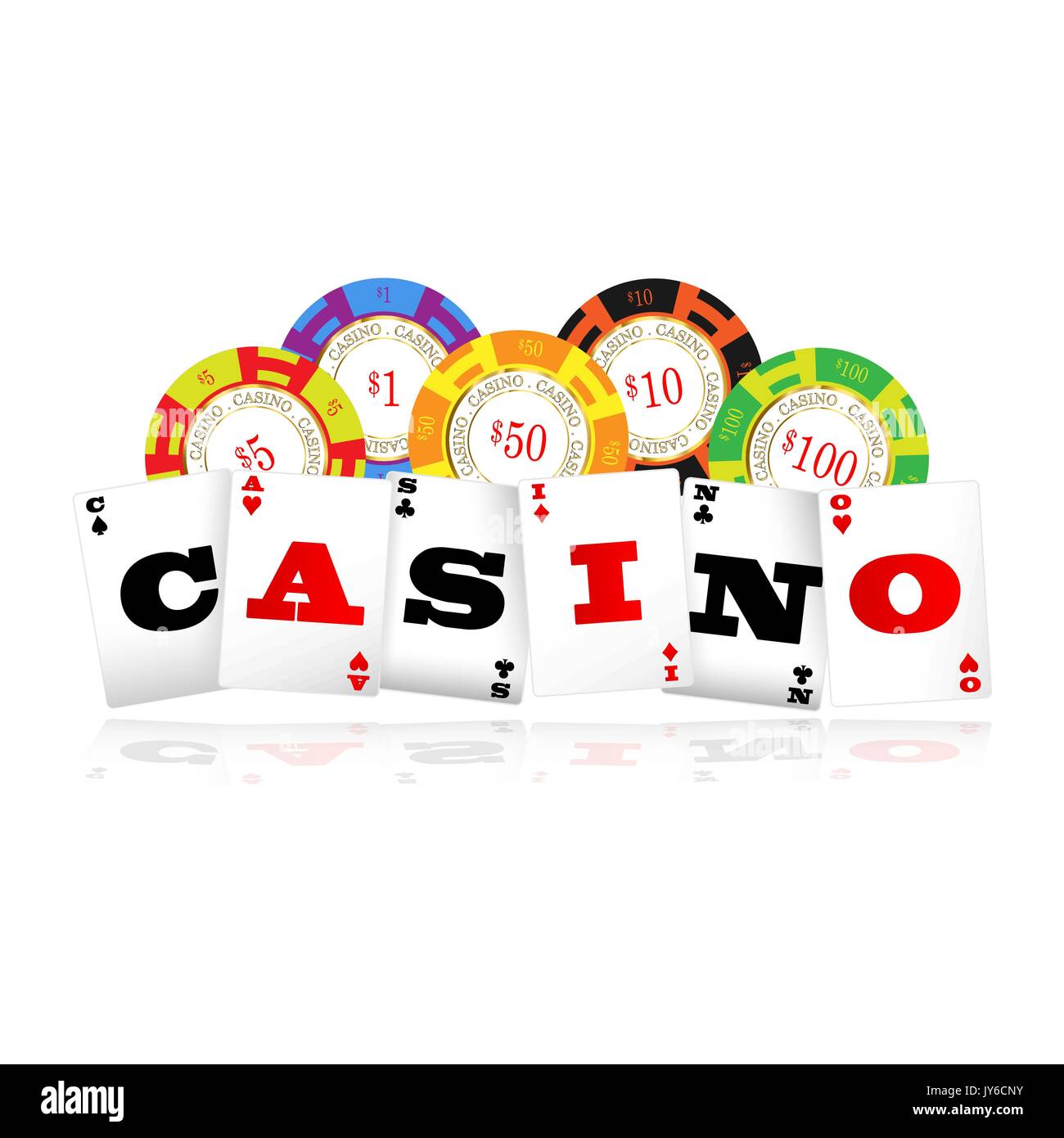 Carte da gioco casino word con poker chips logo Illustrazione Vettoriale