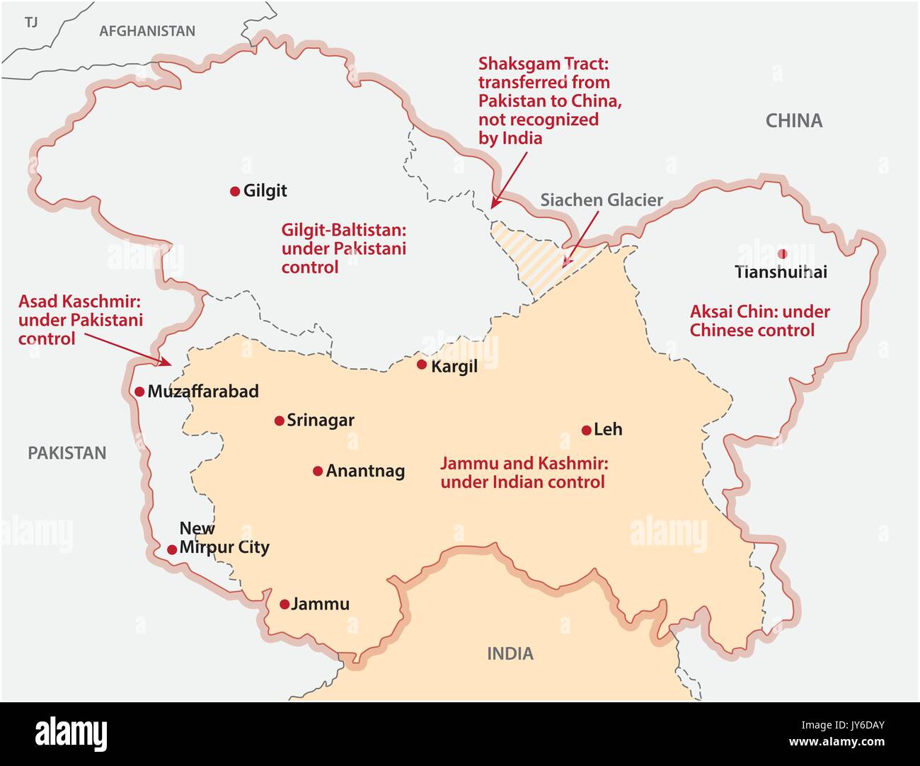 Mappa circa la divisione del Jammu e Kashmir Illustrazione Vettoriale