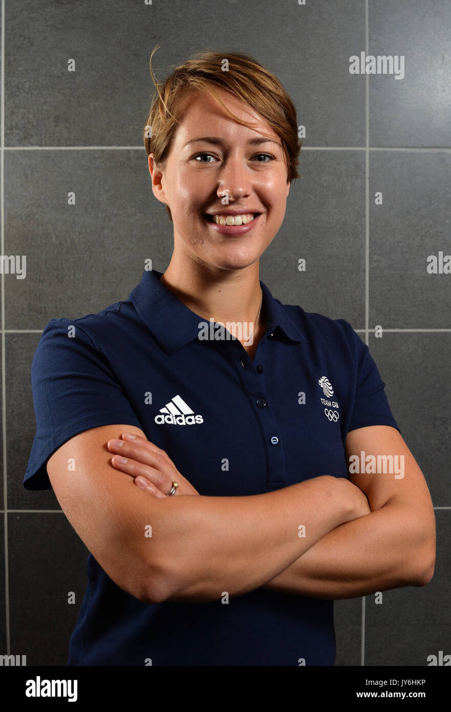 Lizzy Yarnold durante il PyeongChang 2018 Giochi Olimpici Invernali photocall a Heriot Watt University, Oriam. Stampa foto di associazione. Picture Data: Venerdì 18 Agosto, 2017. Foto di credito dovrebbe leggere: Mark Runnacles/PA FILO Foto Stock