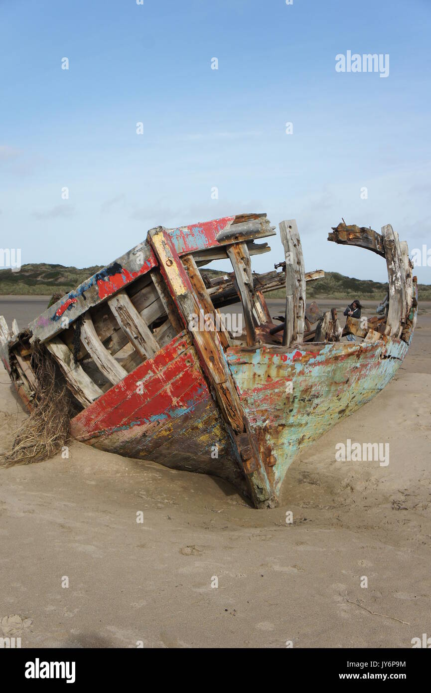 Barca relitto di Crow Point, North Devon Foto Stock