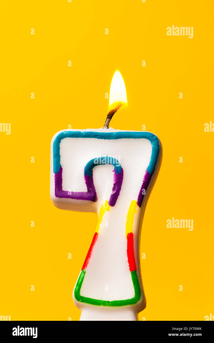 Cartolina Di Auguri Con La Candela Numero 7 in Una Torta Sullo Sfondo Di  Palloncini. Buon Compleanno Per Sette Anni Fotografia Stock - Immagine di  bandiera, partito: 246927572