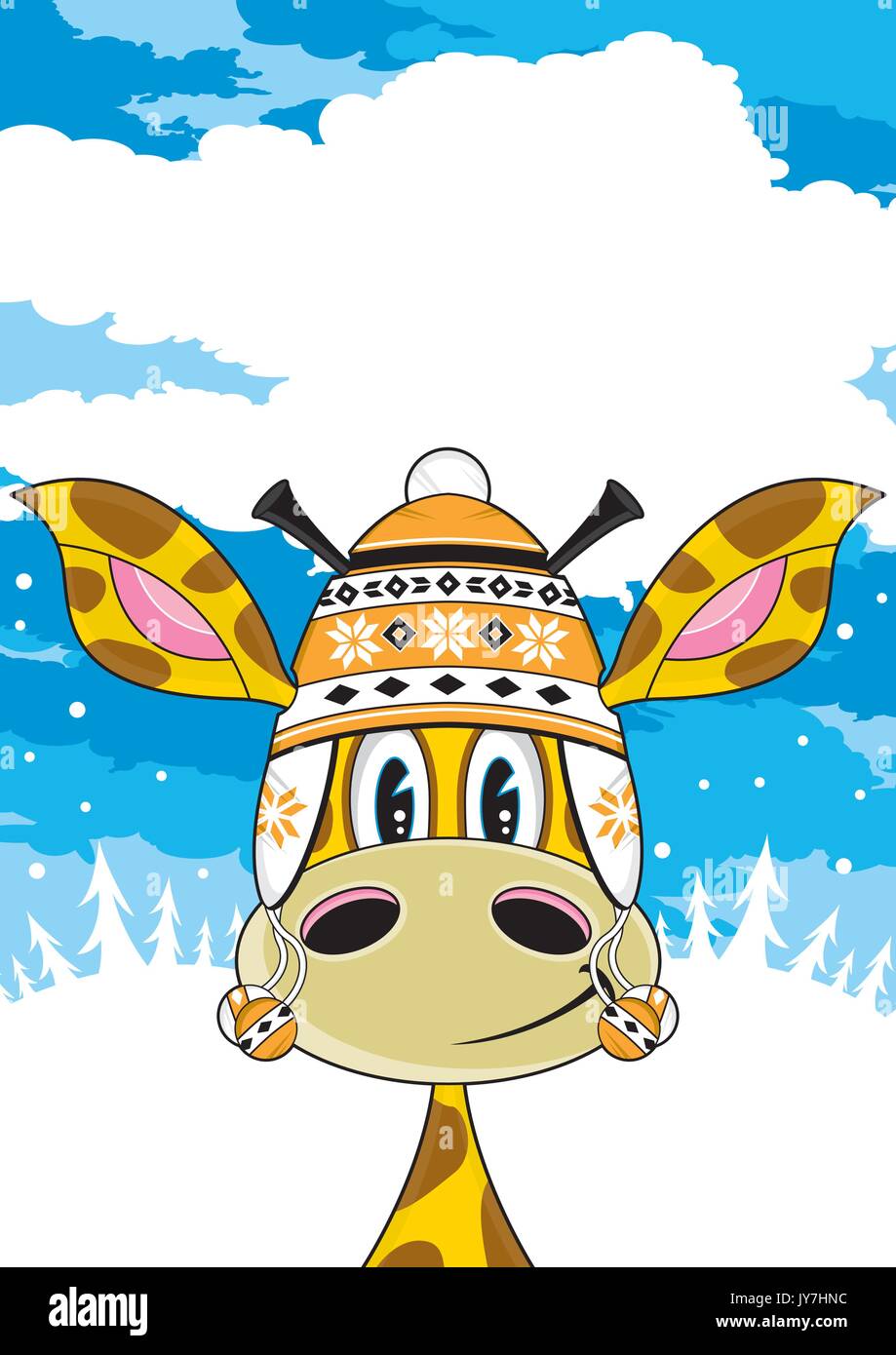 Cartoon carino Giraffe a Wooly Hat illustrazione vettoriale Illustrazione Vettoriale