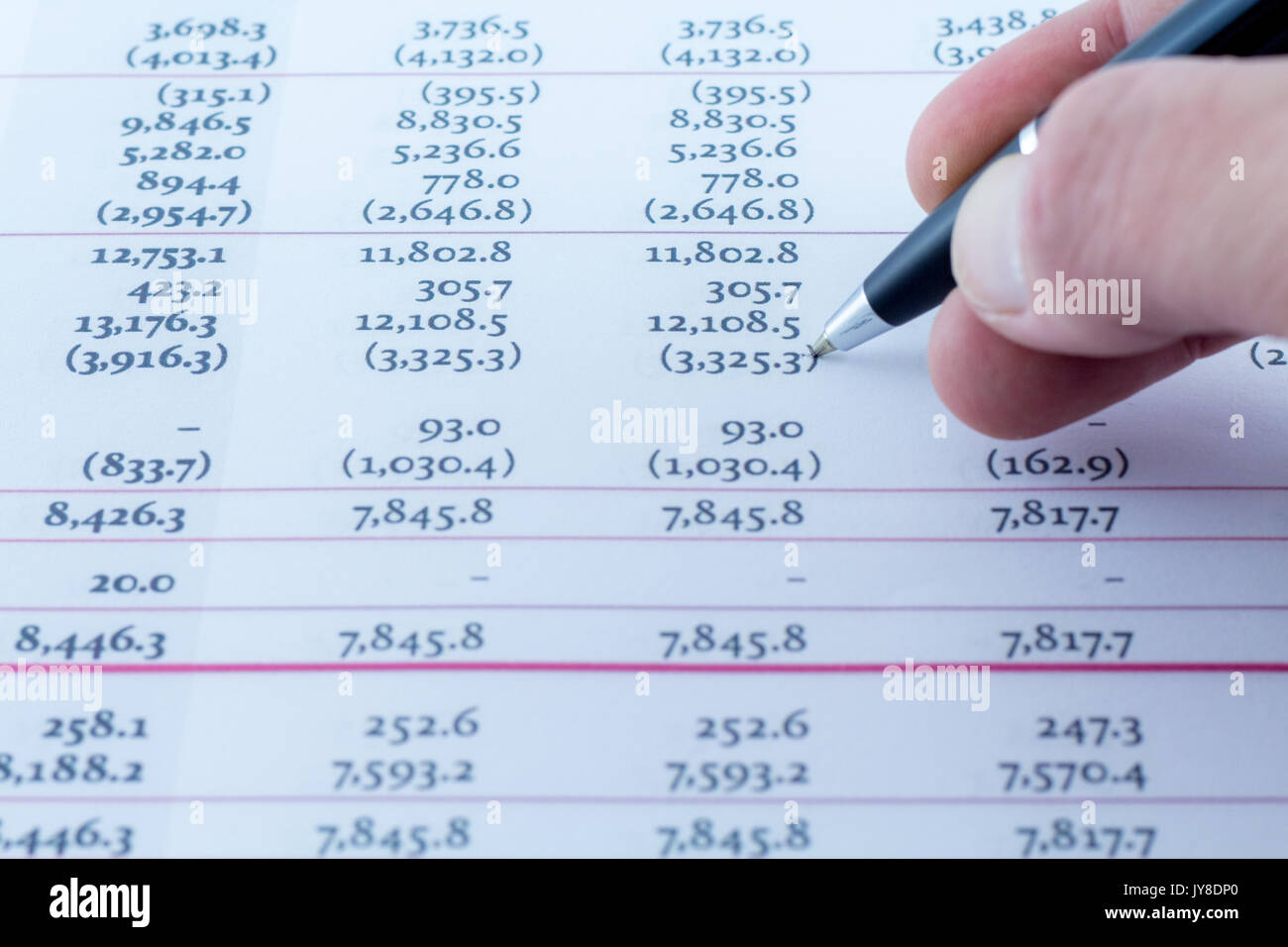 Revisore contabile tabelle finanziarie economia finanza imprenditore Foto Stock