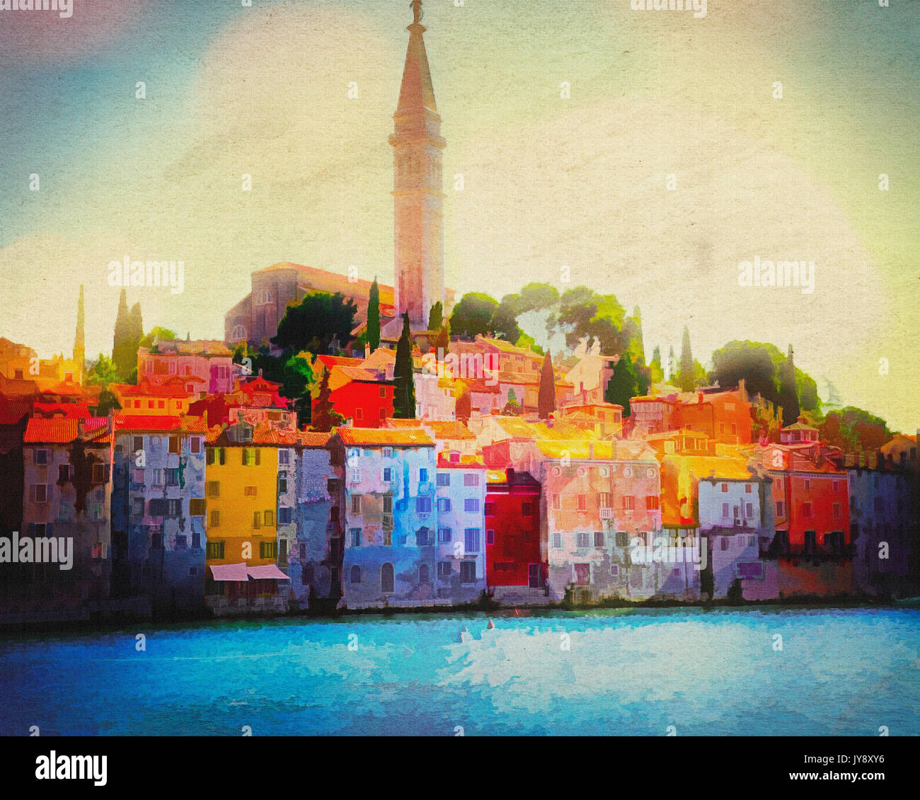 Arte digitale: storico della città di Rovigno, Istria, Croazia Foto Stock