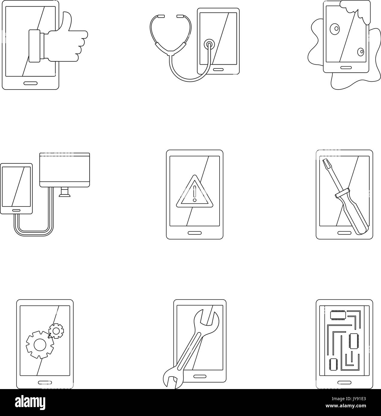 Servizio smartphone icon set, stile contorno Illustrazione Vettoriale