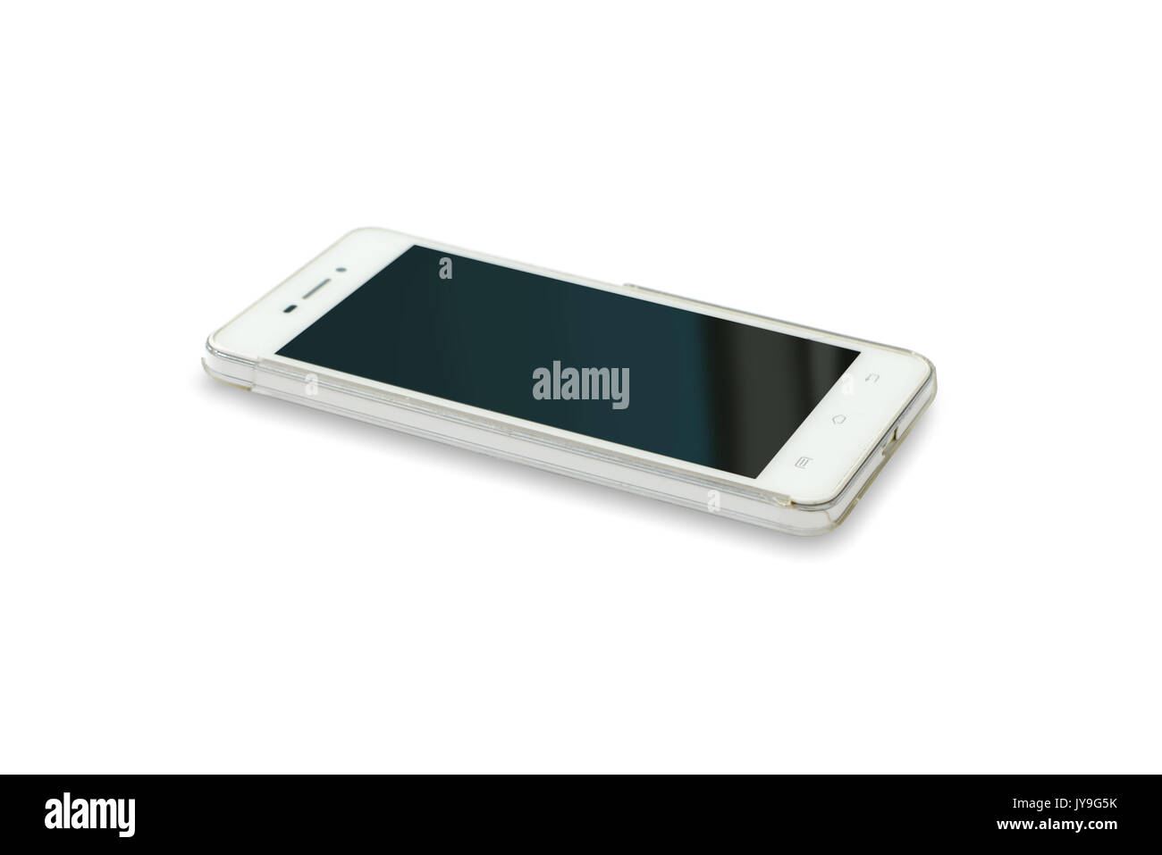Smartphone isolato su sfondo bianco.Telefono cellulare su sfondo bianco.bianco moderno cellulare su sfondo bianco Foto Stock