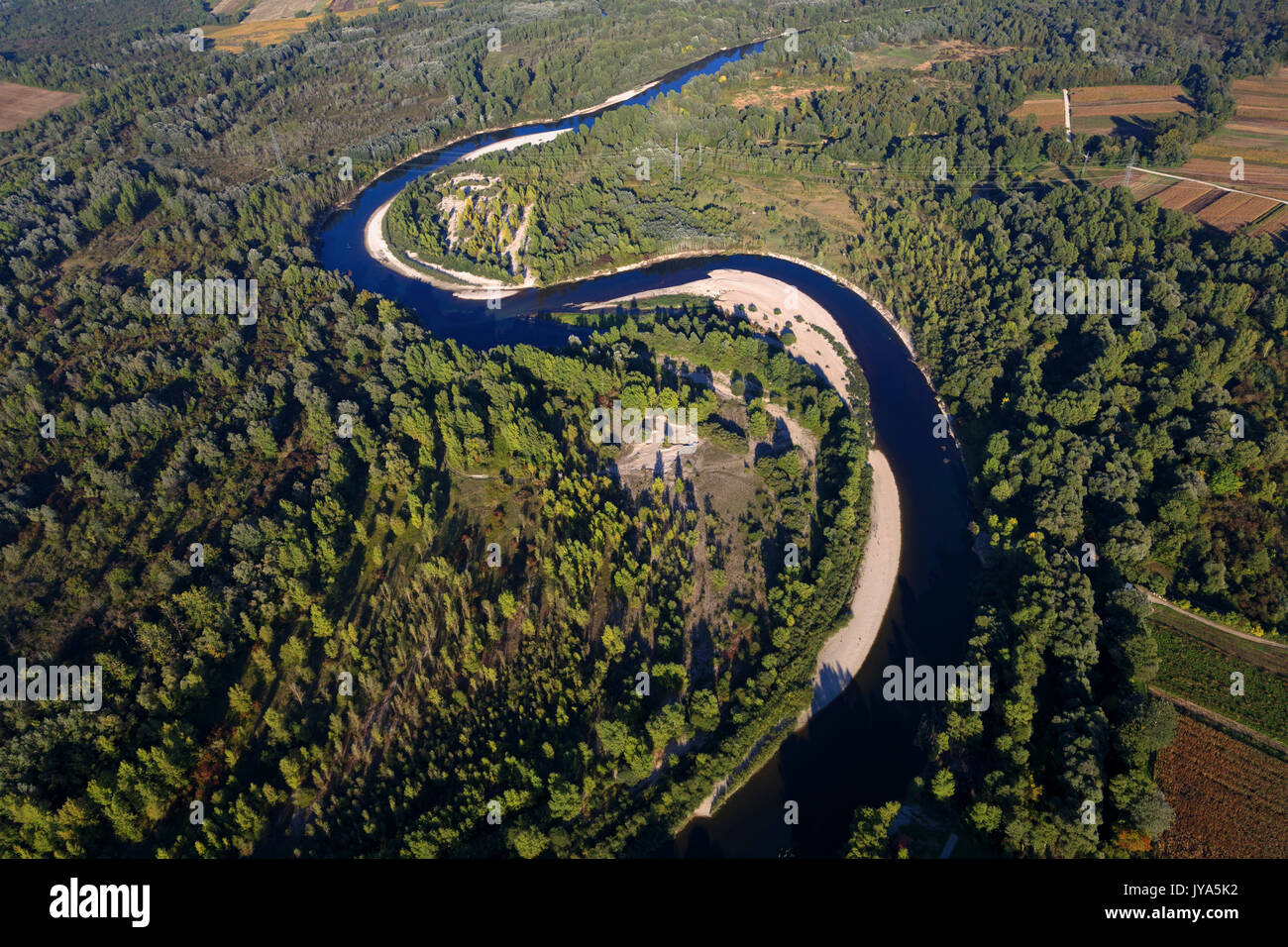 Foto aerea del fiume Drava in Croazia Foto Stock