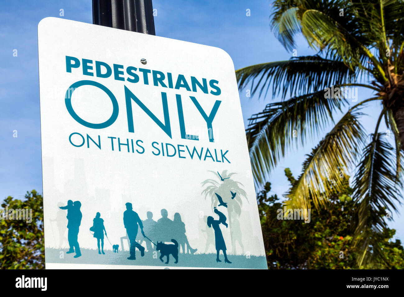 Miami Beach Florida, segnale normativo, solo pedoni, marciapiede, rf FL170430071RF Foto Stock
