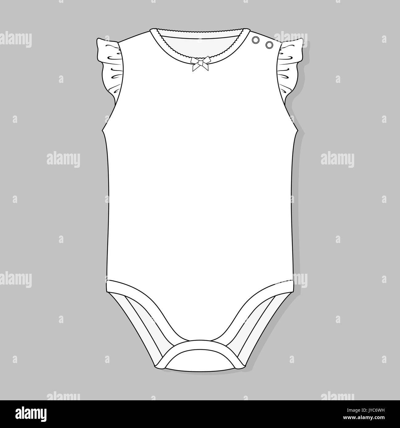 Baby girl body piatto modello sketch isolato su sfondo grigio Illustrazione Vettoriale
