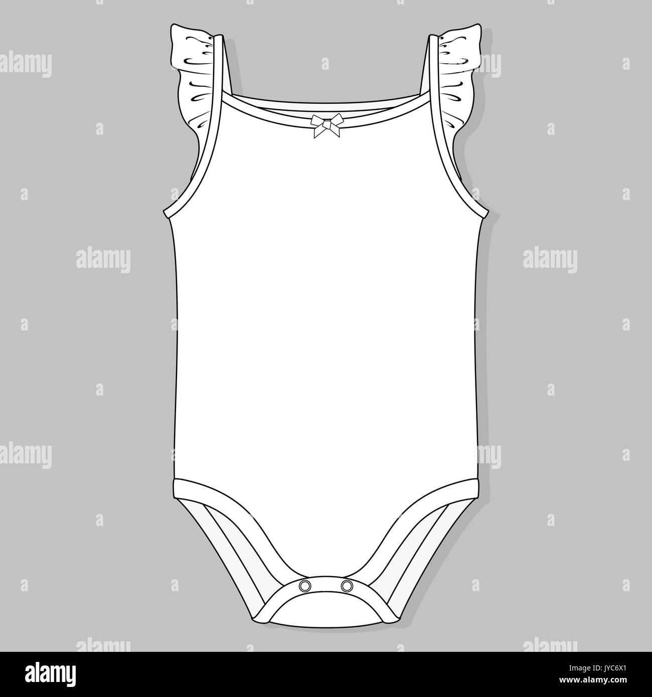 Baby girl un pezzo piatto modello sketch isolato su sfondo grigio Illustrazione Vettoriale