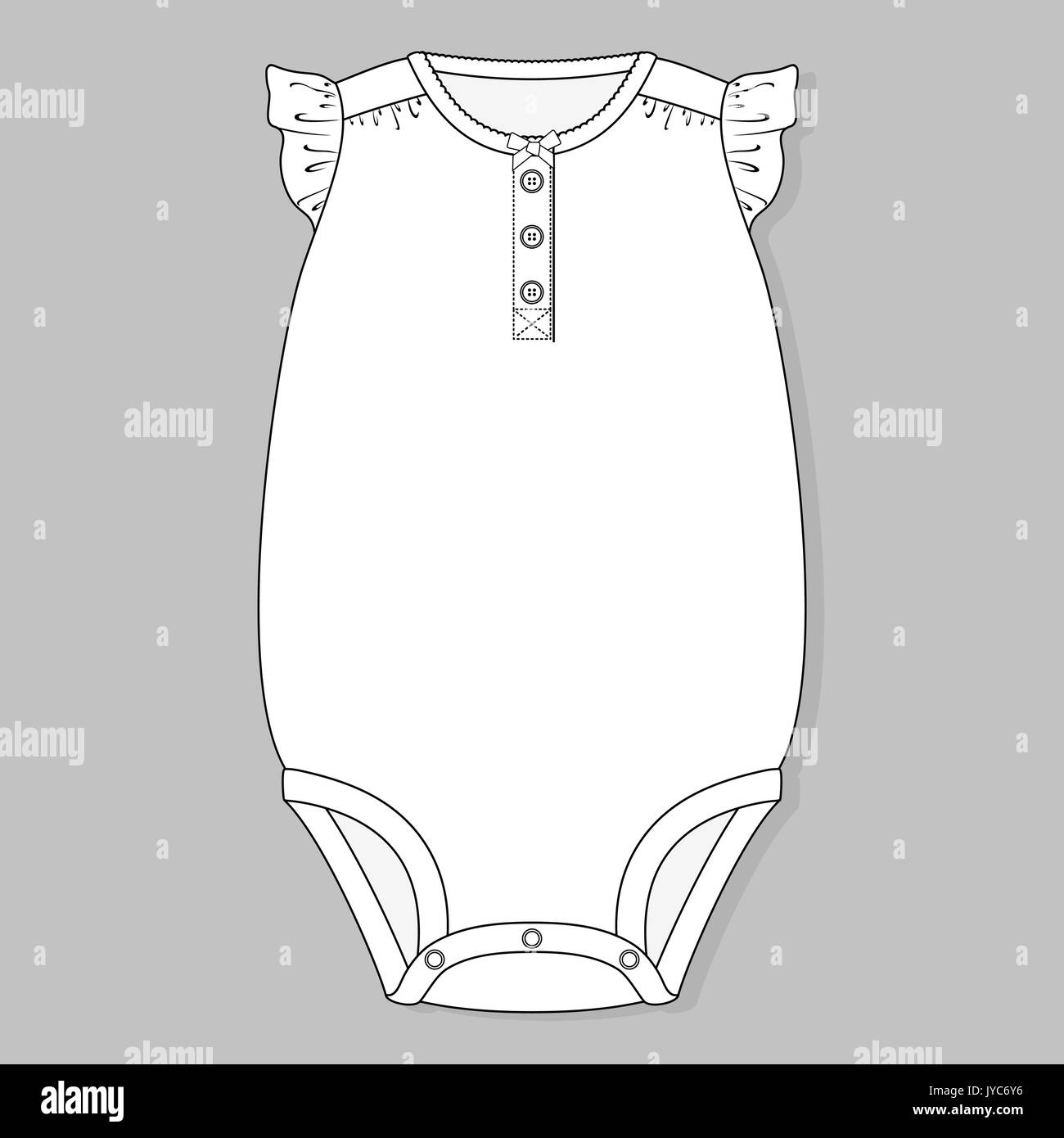 Un pezzo unico baby body piatto modello sketch isolato su sfondo grigio Illustrazione Vettoriale