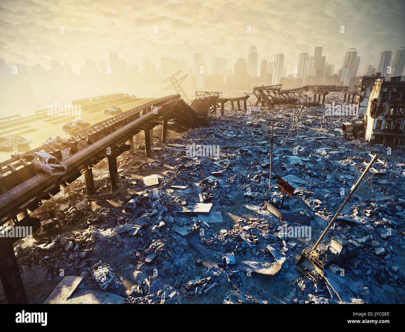 Rovine della città. Paesaggio apocalittico.3d illustrazione concept Foto Stock