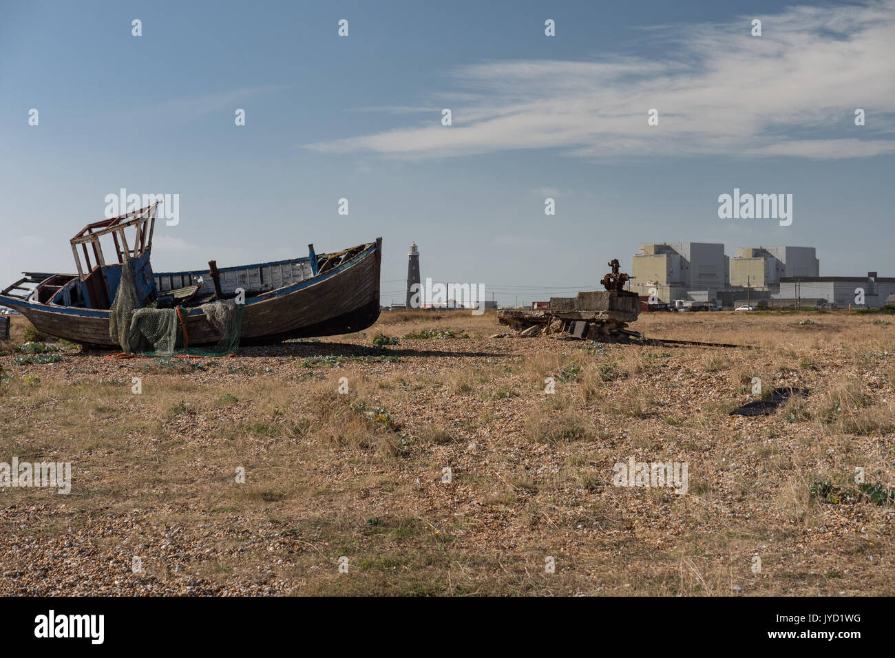 Dungeness Spiaggia e stazione di potenza, Romney Marsh, Kent, Inghilterra, Regno Unito. Foto Stock