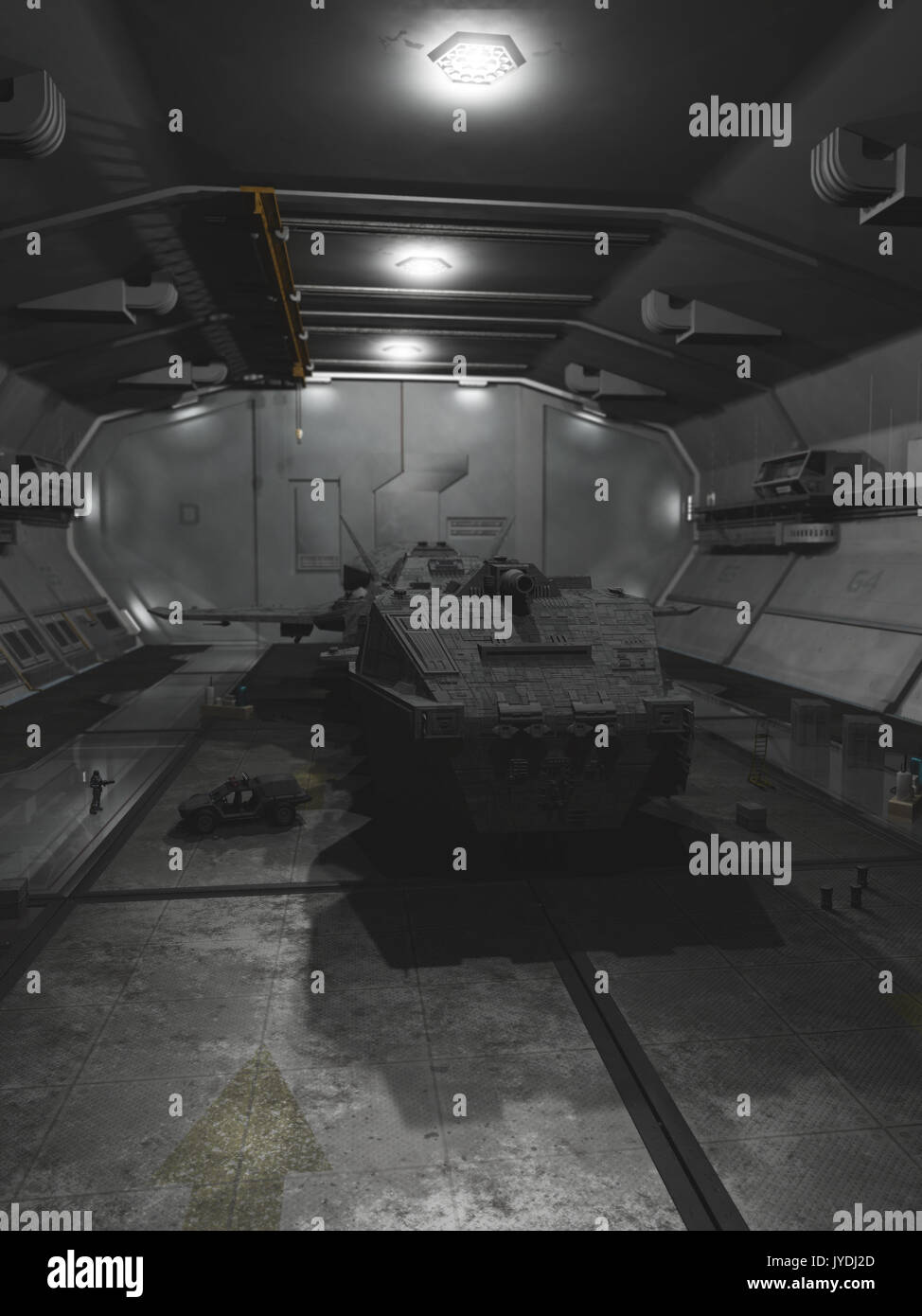 Astronave interplanetaria nel Dock di riparazione Foto Stock