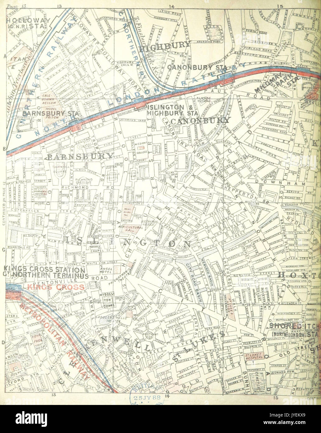 DISTRICT(1888) p013 Mappa di Londra, piastrella A5 Foto Stock