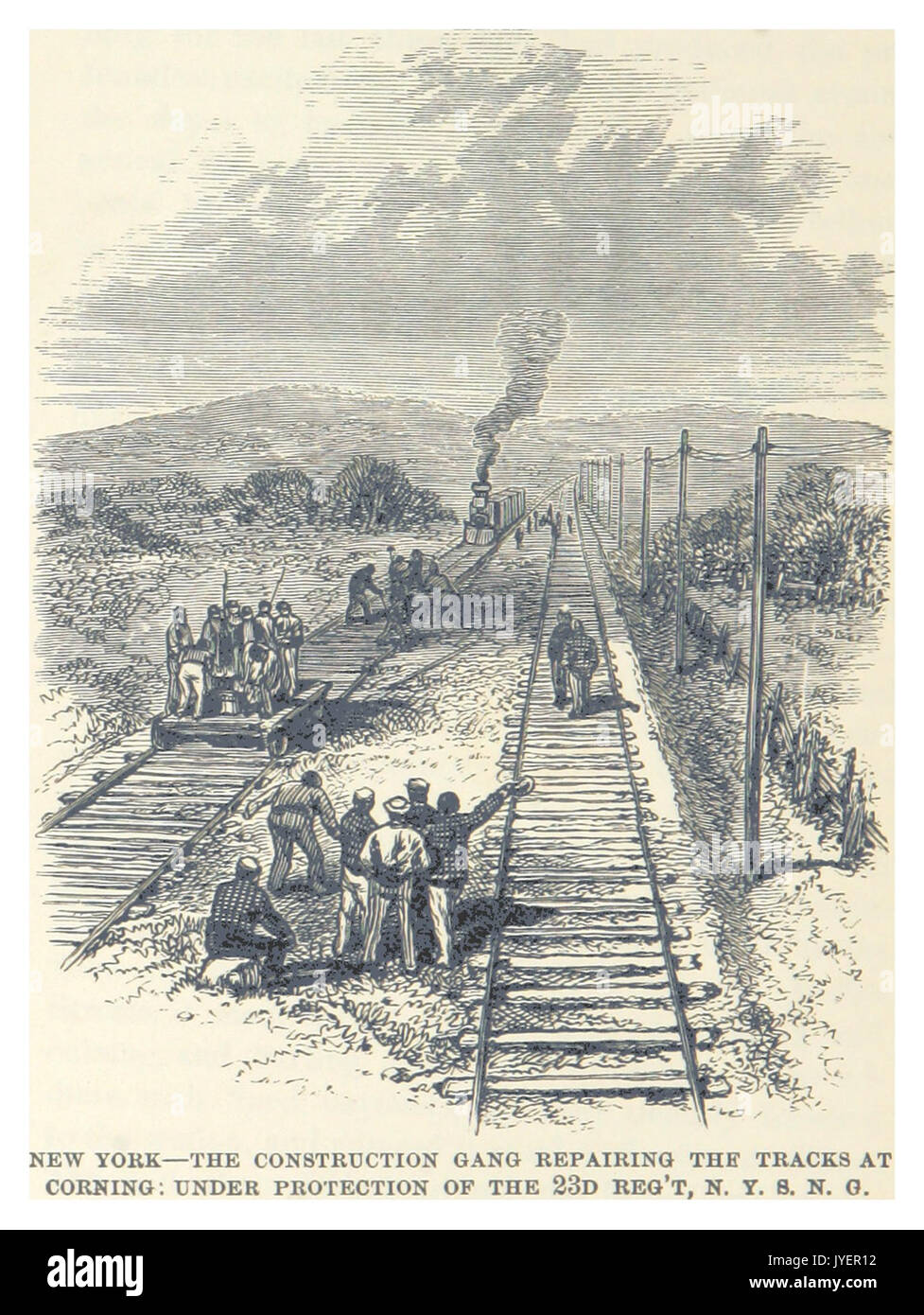 HEADLEY(1882) p438 New York la costruzione pista riparare i cingoli a Corning, sotto la protezione della 23d Reg't, N. Y. S. N. G Foto Stock