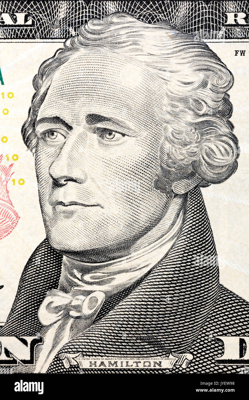 Stati Uniti Il presidente Alexander Hamilton su dieci dollari. Foto ad alta risoluzione. Foto Stock