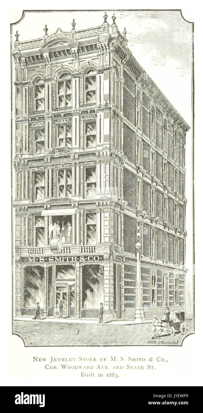 Imprenditore(1884) Detroit, p415 NUOVO NEGOZIO gioielli di M.S. SMITH &. CO., COR. WOODWARD AVE. E stato ST. Costruito nel 1883 Foto Stock
