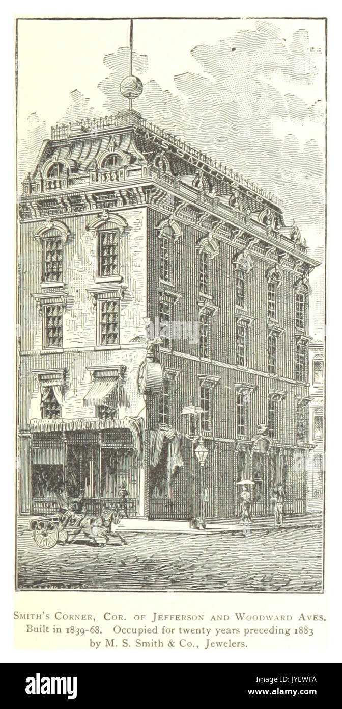 Imprenditore(1884) Detroit, p415 SMITH'S CORNER, COR. Di JEFFERSON E WOODWARD AVES. Costruito nel 1839 68. Occupata per venti anni precedenti1883 di M.S. SMITH & CO., gioiellerie Foto Stock
