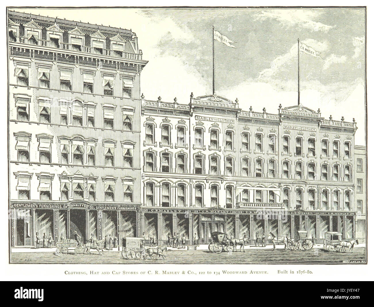 Imprenditore(1884) Detroit, p823 ABBIGLIAMENTO, cappello e cappuccio NEGOZI DI C.R. MAPLEY & Co., 122 a 134 Woodward Avenue. Costruito nel 1876 80 Foto Stock