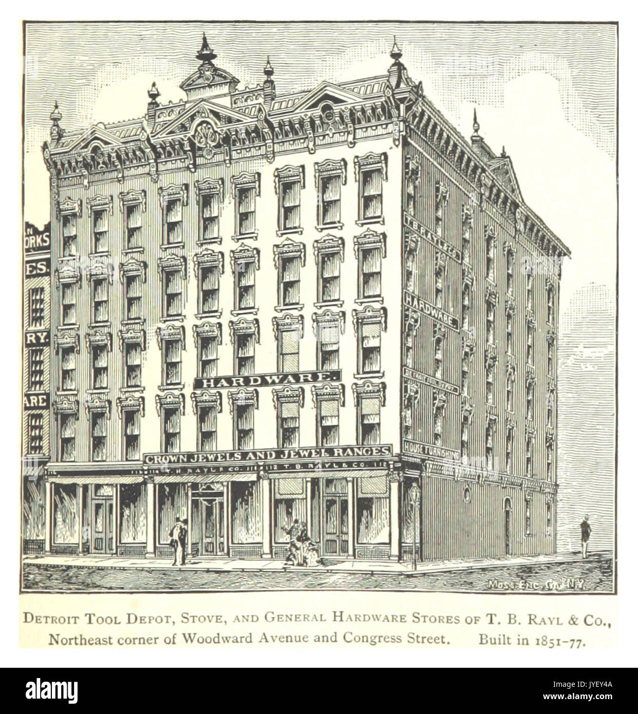 Imprenditore(1884) Detroit, p825 ATTREZZO DI DETROIT DEPOT, stufa e generale negozi di hardware di T.B. RAYL & CO. L'angolo nord-est di Woodward Avenue e Congress Street. Costruito nel 1851 77 Foto Stock
