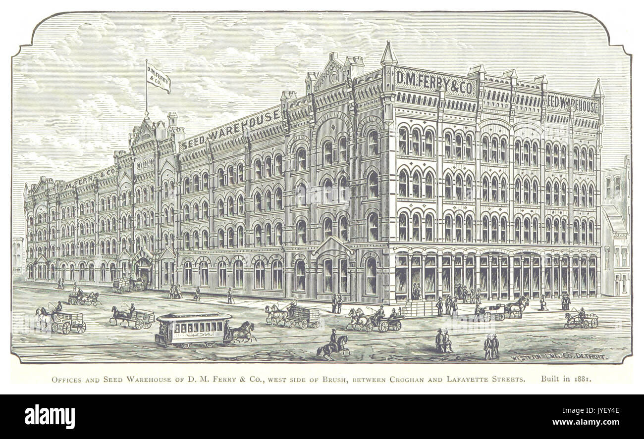 Imprenditore(1884) Detroit, p826 UFFICI E MAGAZZINO DI SEMENTI DEL D.M. FERRY & CO., lato ovest della spazzola, tra CROGHAN E LAFAYETTE STRADE. Costruito nel 1881 Foto Stock