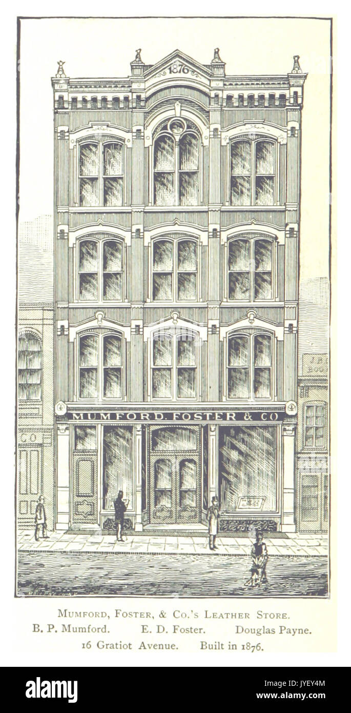 Imprenditore(1884) Detroit, p830 MUMFORD, Foster & CO. DI PELLE DEL NEGOZIO. (B.P. MUMFORD. D.e. FOSTER. DOUGLAS PAYNE). 16 GRATIOT Avenue. Costruito nel 1876 Foto Stock
