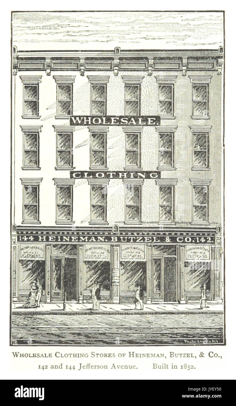 Imprenditore(1884) Detroit, p835 all'ingrosso negozi di abbigliamento di HEINEMAN, BUTZEL, & CO., 142 e 144 Jefferson Avenue. Costruito nel 1852 Foto Stock