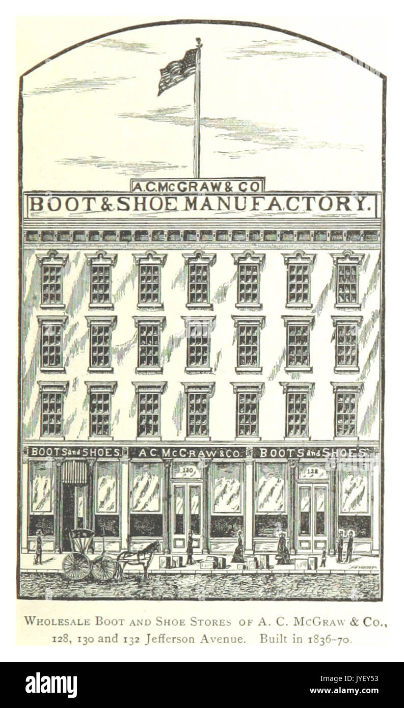 Imprenditore(1884) Detroit, p837 BOOT ALL'INGROSSO E NEGOZI DI SCARPE DI UNA C. McGRAW & CO., 128, 130 e 132 Jefferson Avenue. Costruito nel 1836 70 Foto Stock