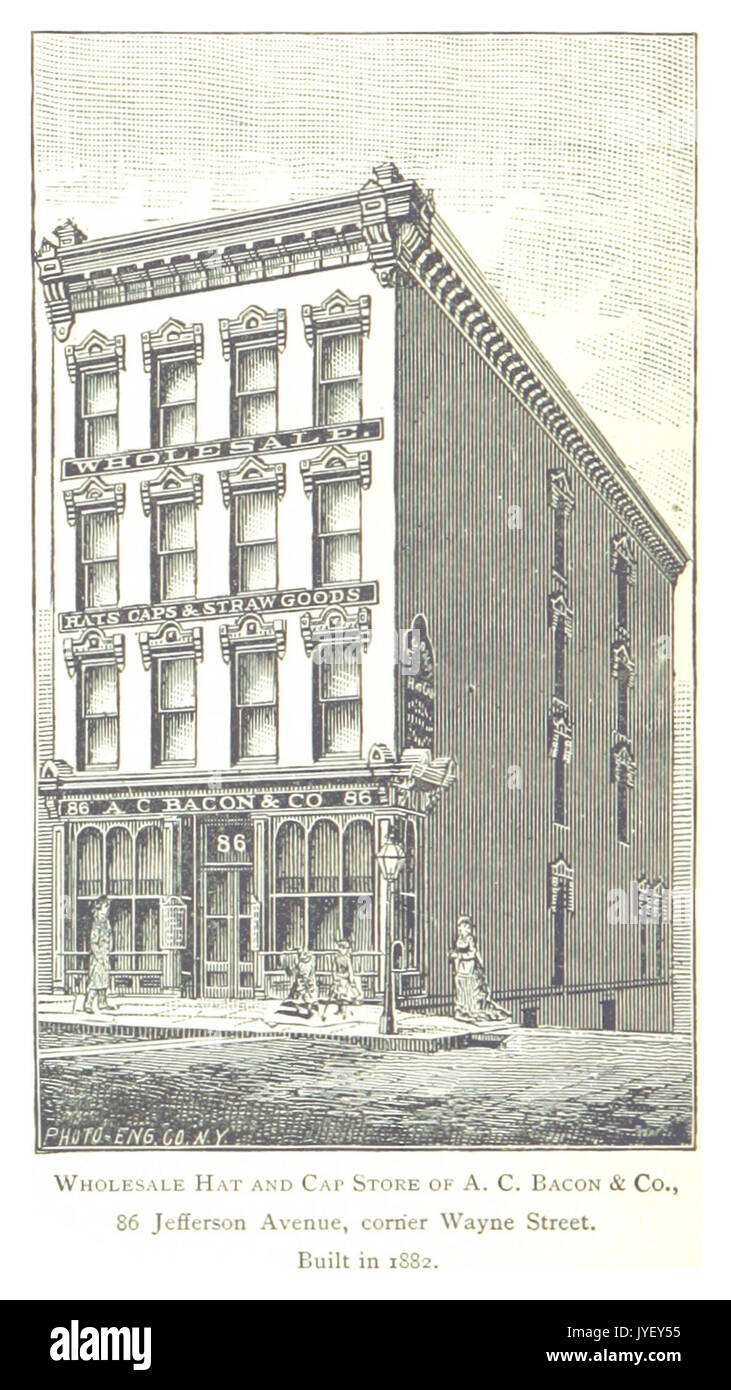 Imprenditore(1884) Detroit, p838 COMMERCIO ALL'INGROSSO HAT E CAPPUCCIO STORE DI A.C. BACON & Co., 86 Jefferson Avenue, ANGOLO WAYNE STREET. Costruito nel 1882 Foto Stock