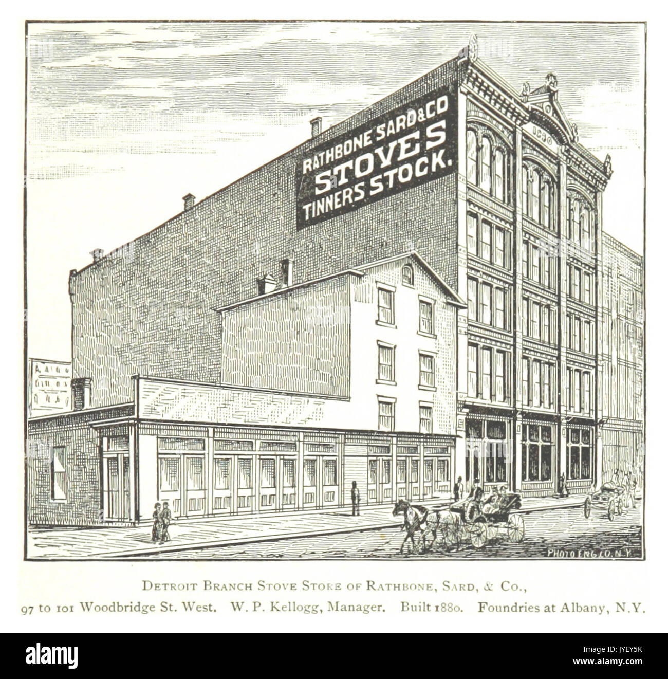 Imprenditore(1884) Detroit, p843 DETROIT STUFA DI DIRAMAZIONE STORE del Rathbone, SARD, & CO. 97 A 101 Woodbridge Street West. W.P. KELLOGG, MANAGER. Costruito nel 1880 Foto Stock
