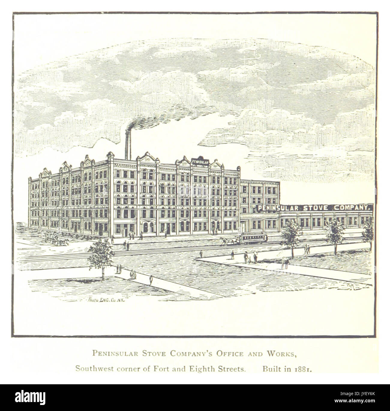Imprenditore(1884) Detroit, p866 PENINSULAR STUFA ufficio della società e le opere, angolo sud-ovest di Fort e l'ottava strade. Costruito nel 1881 Foto Stock