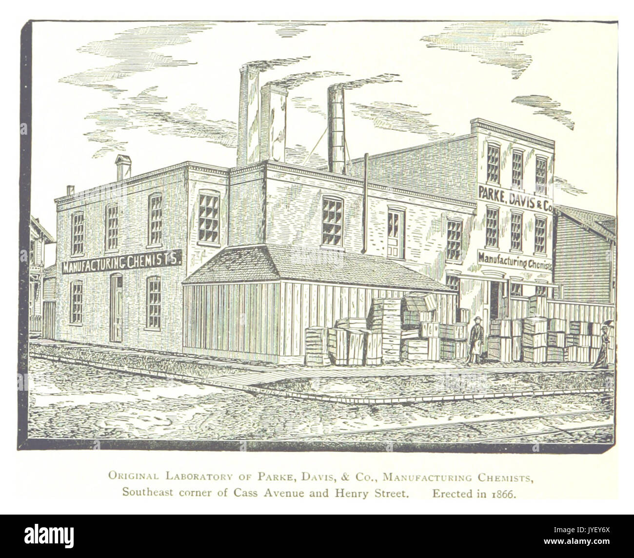 Imprenditore(1884) Detroit, p872 laboratorio originale di PARKE DAVIS & CO., produzione chimici, angolo sud-est del CASS AVENUE e Henry Street. Eretta nel 1866 Foto Stock
