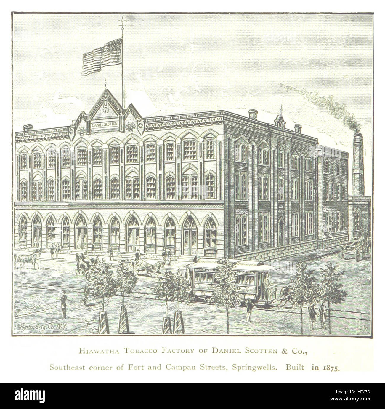 Imprenditore(1884) Detroit, p880 HIAWATHA FABBRICA DI TABACCO DI DANIEL SCOTTEN & CO., ANGOLO SUD-EST DI FORT E CAMPAU STRADE, SPRINGWELLS. Costruito nel 1875. Foto Stock