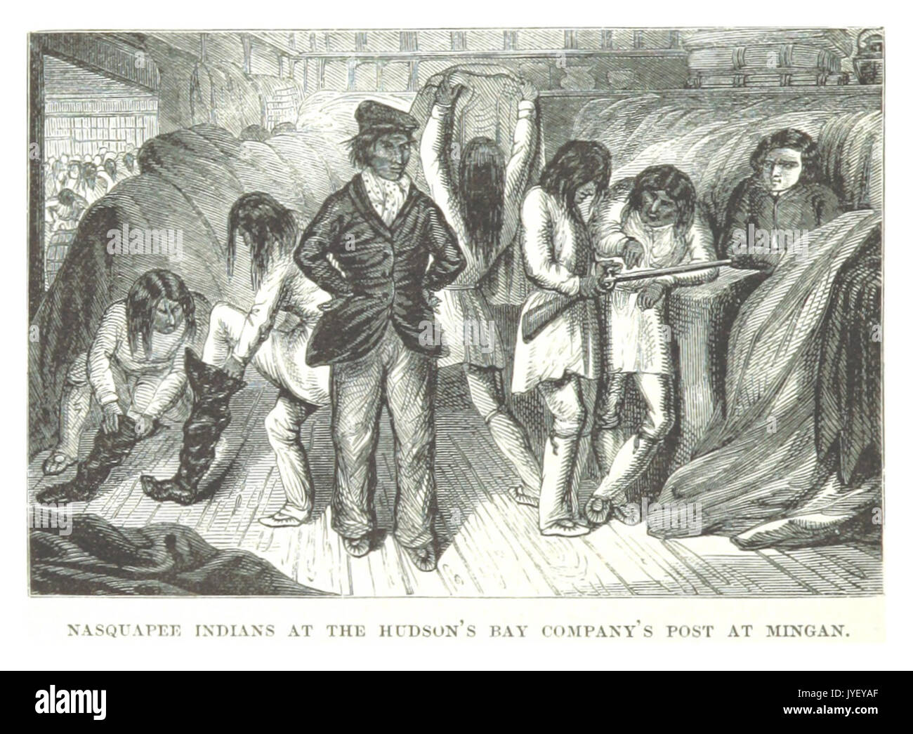 HIND(1863) LABRADOR EXP. p516 NASQUAPEE indiani alla Compagnia della Baia di Hudson'S POST A MINGAN Foto Stock