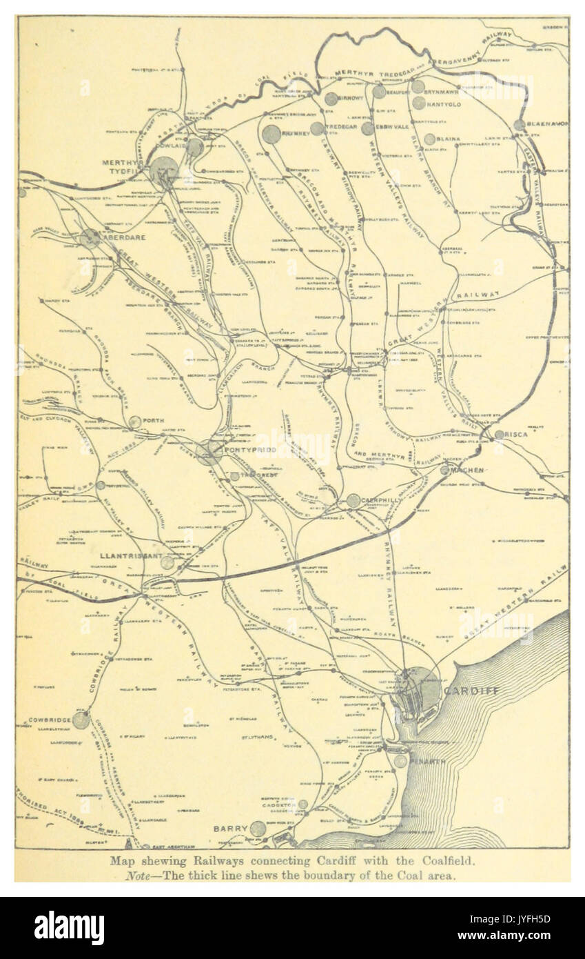 BALLINGER(1896) p087 MAPPA DELLE FERROVIE, il collegamento di Cardiff con bacini Foto Stock
