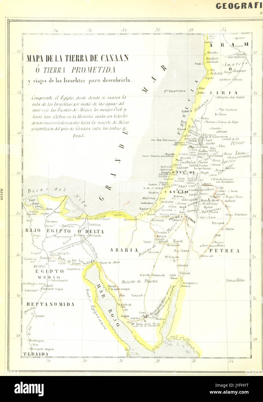 T.V.(1857) (13) MAPA DE LA TIERRA DE CANAAN O TIERRA PROMETIDA YIAJES Y DE LOS ISRAELITAS PARA DESCUBRIRLA Foto Stock