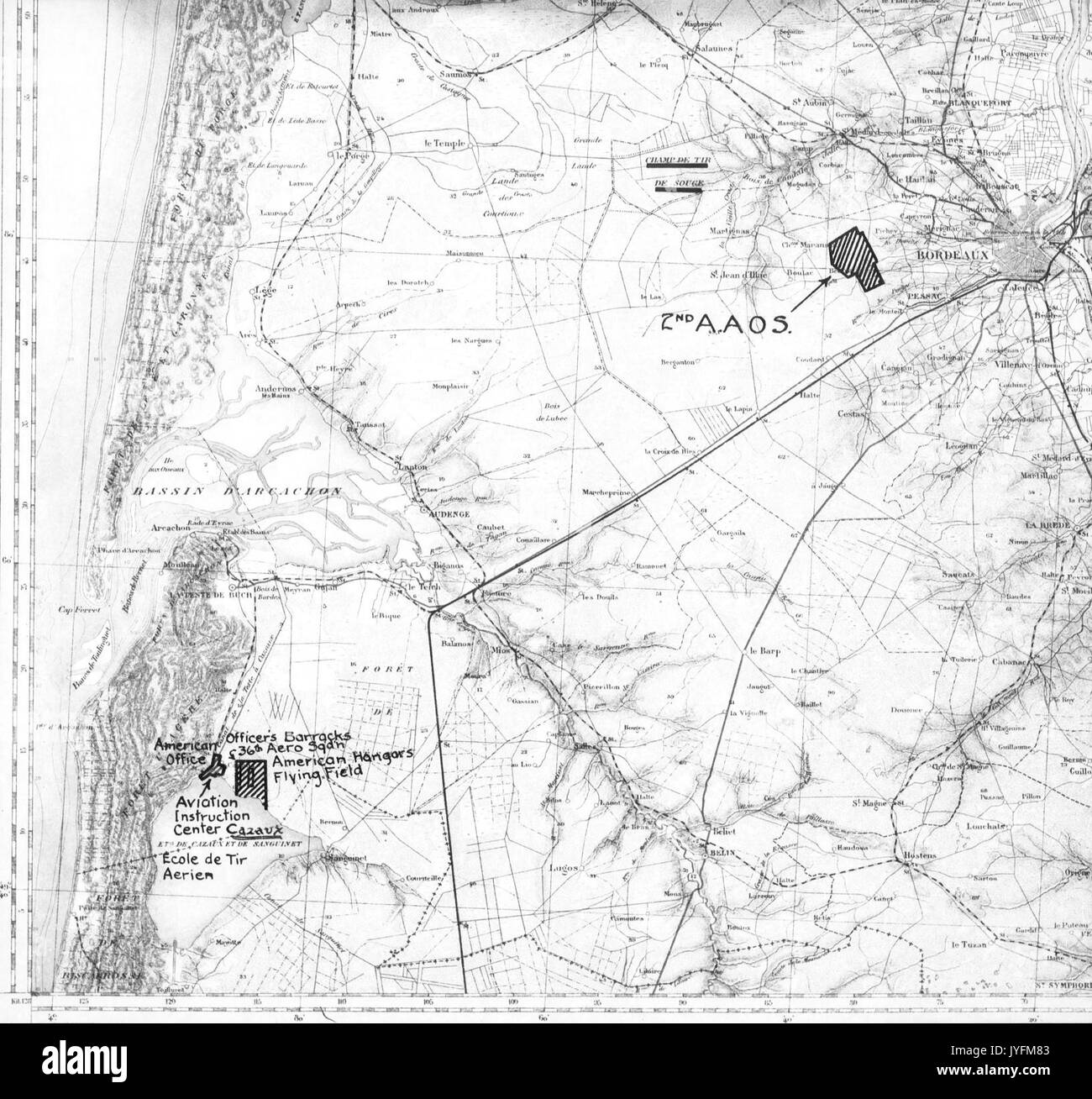 2d'artiglieria di osservazione aerea Scuola di posizione mappa Foto Stock