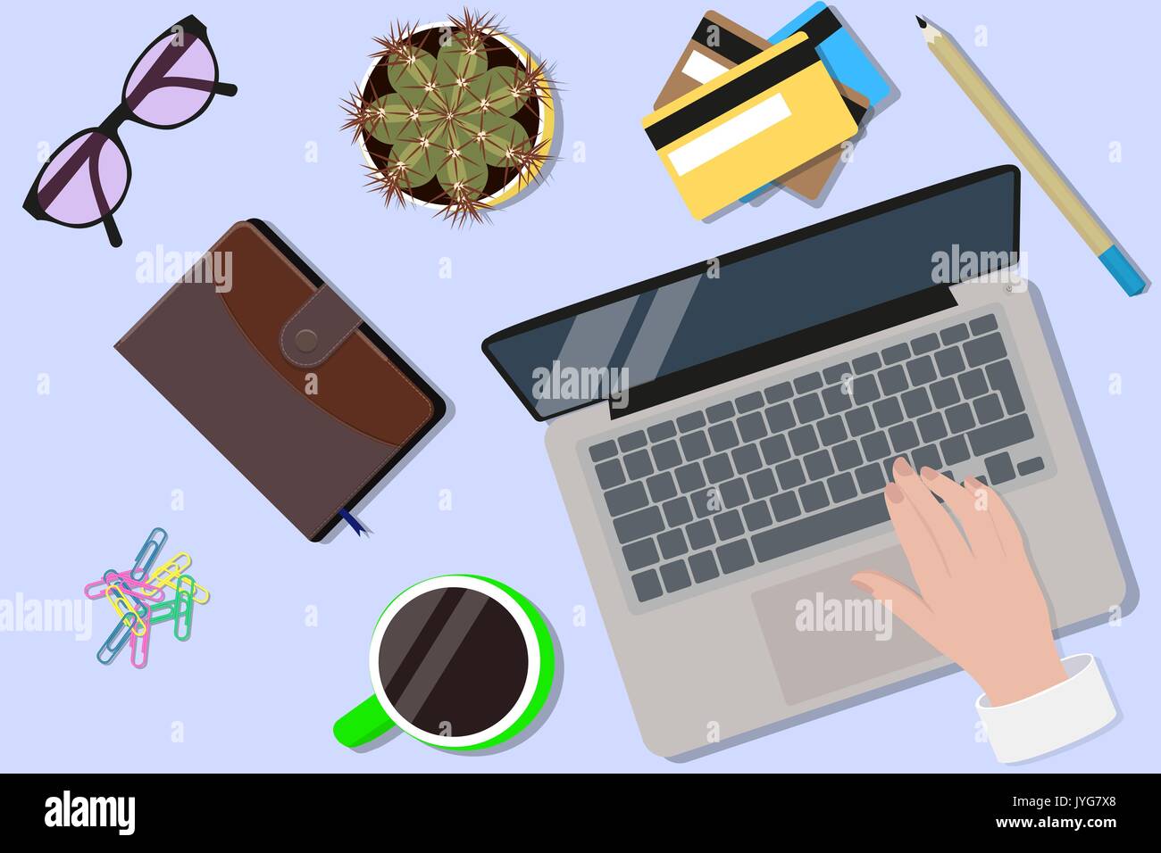 Office desktop vista superiore Illustrazione Vettoriale