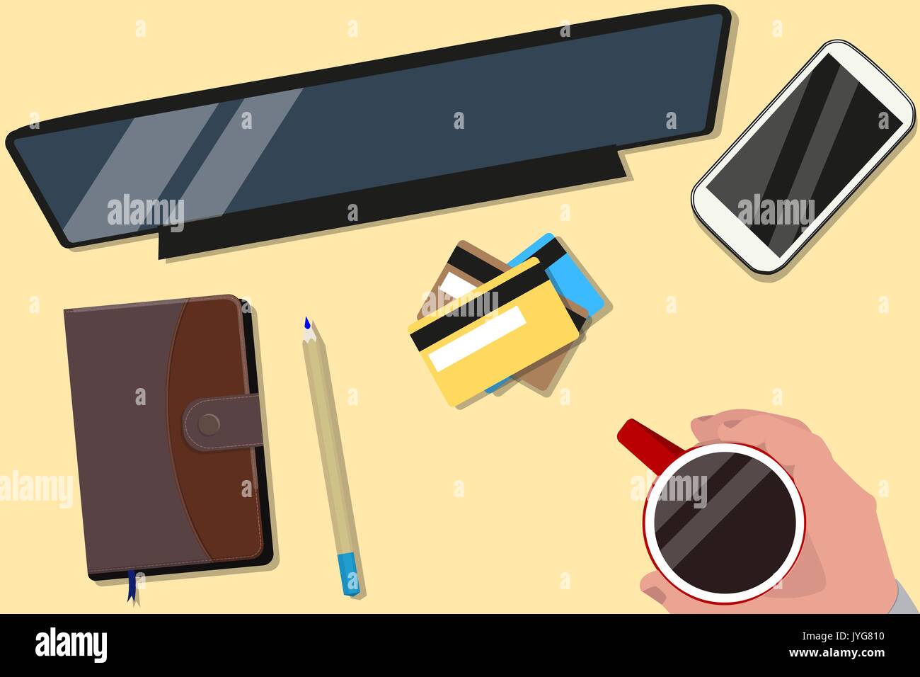 Office desktop vista superiore Illustrazione Vettoriale