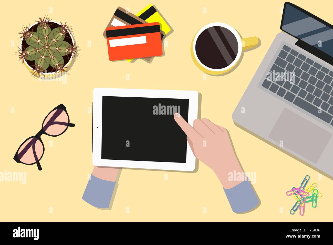 Office desktop vista superiore Illustrazione Vettoriale