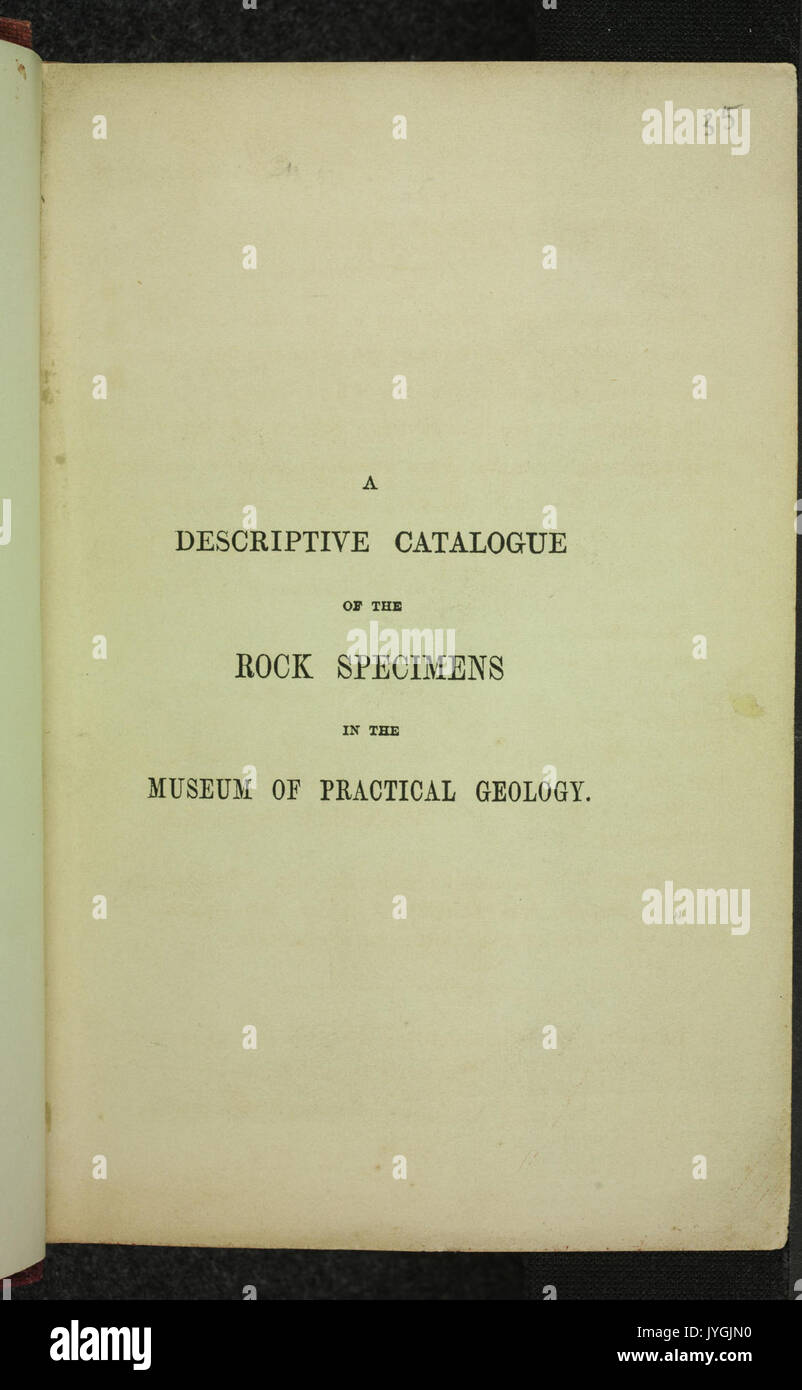 Un catalogo descrittivo dei campioni di roccia nel Museo di Geologia pratica BHL34344843 Foto Stock