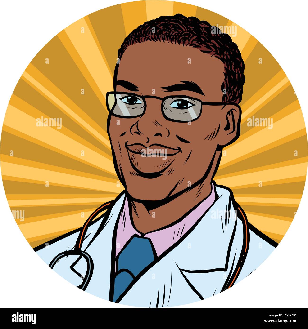 Maschio nero medico americano africano arte pop avatar icona carattere Illustrazione Vettoriale